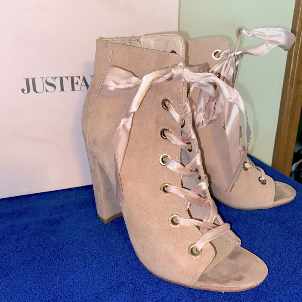 Blush color velvet slightly-worn booties